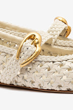 Ivory Leather Macrame Mary-Jane Ballet Flat