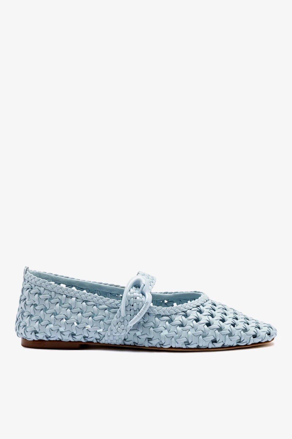 Powder Blue Leather Macrame Mary-Jane Ballet Flat