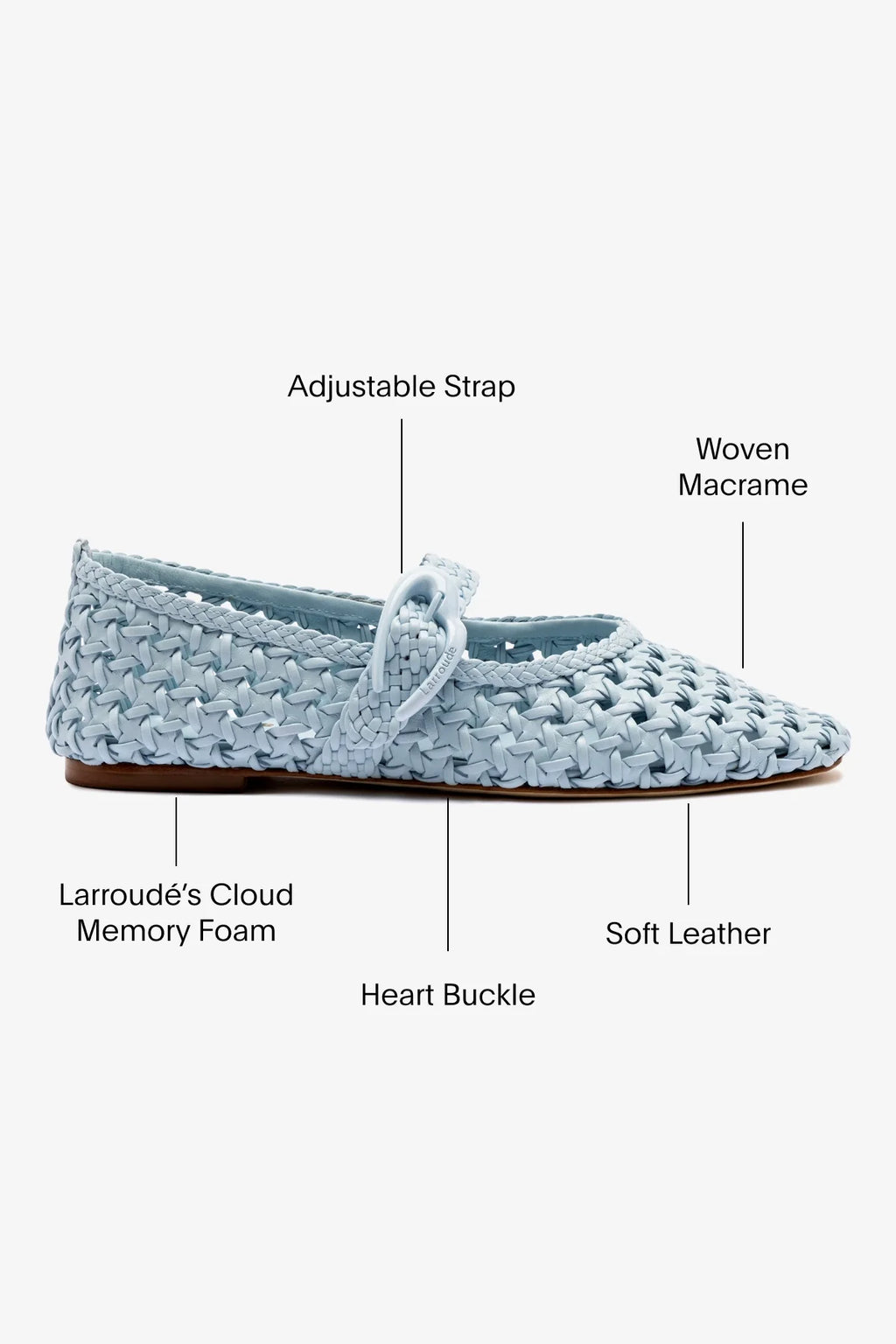Powder Blue Leather Macrame Mary-Jane Ballet Flat