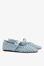 Powder Blue Leather Macrame Mary-Jane Ballet Flat