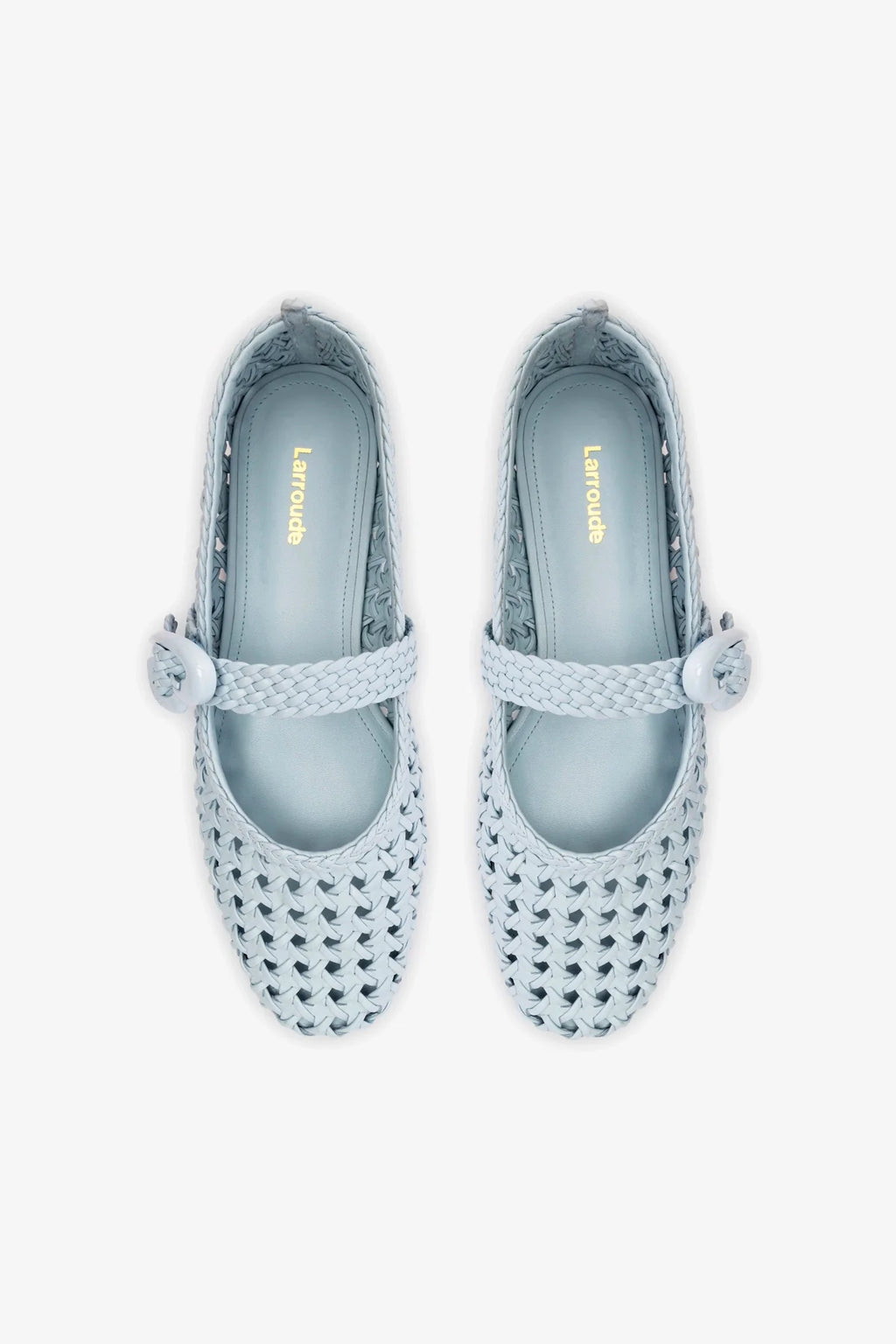Powder Blue Leather Macrame Mary-Jane Ballet Flat