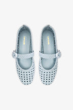 Powder Blue Leather Macrame Mary-Jane Ballet Flat