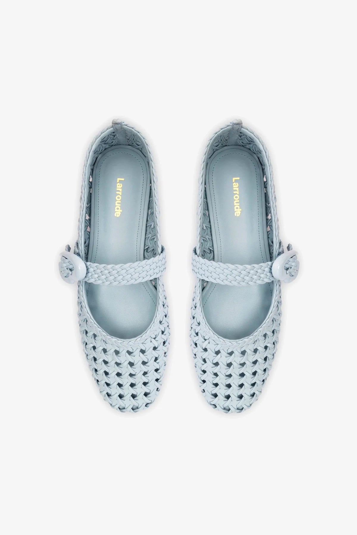 Powder Blue Leather Macrame Mary-Jane Ballet Flat