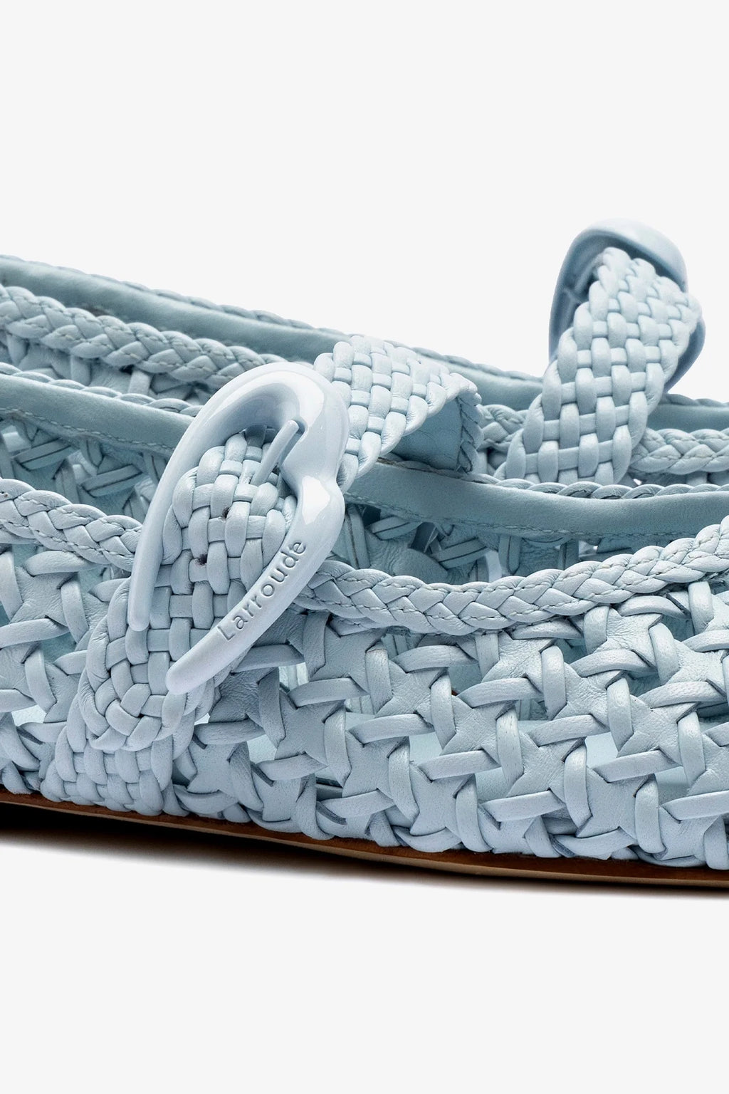 Powder Blue Leather Macrame Mary-Jane Ballet Flat