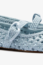 Powder Blue Leather Macrame Mary-Jane Ballet Flat