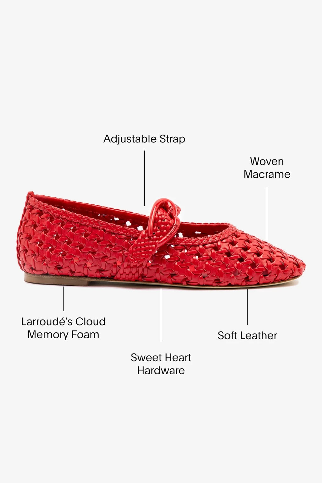 Scarlet Leather Macrame Mary-Jane Ballet Flat