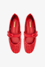 Scarlet Leather Macrame Mary-Jane Ballet Flat