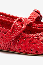 Scarlet Leather Macrame Mary-Jane Ballet Flat