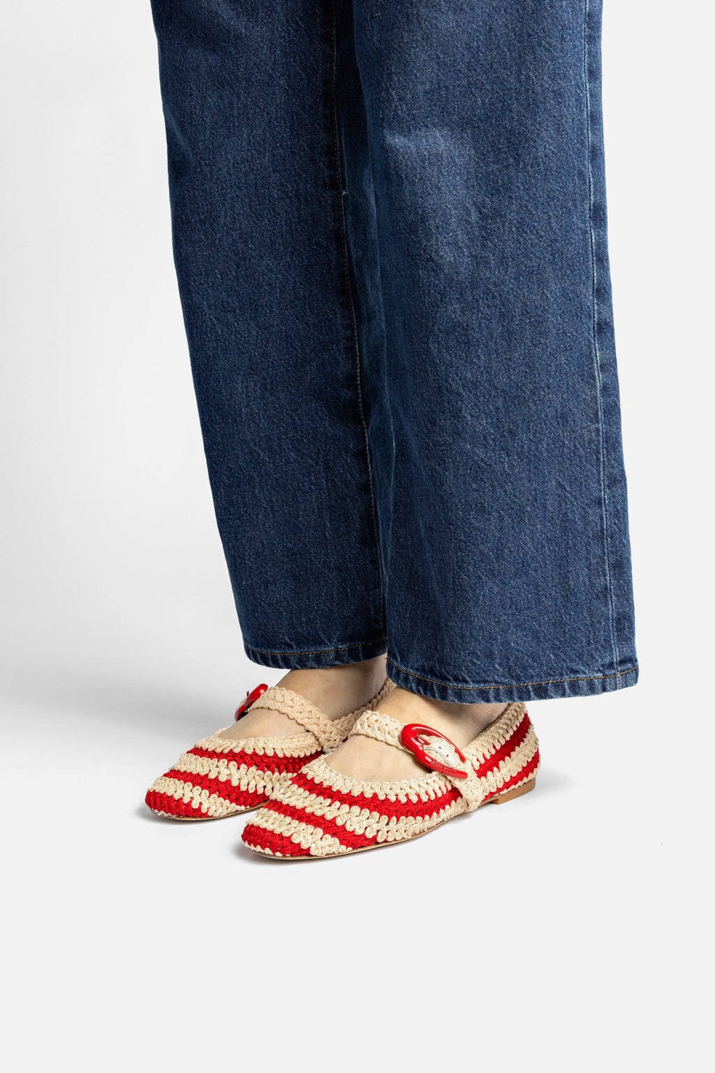 Scarlet and Ivory Two-Tone Crochet Ballet Flat