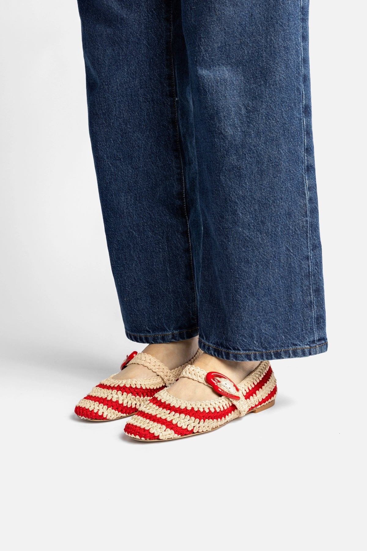 Scarlet and Ivory Two-Tone Crochet Ballet Flat
