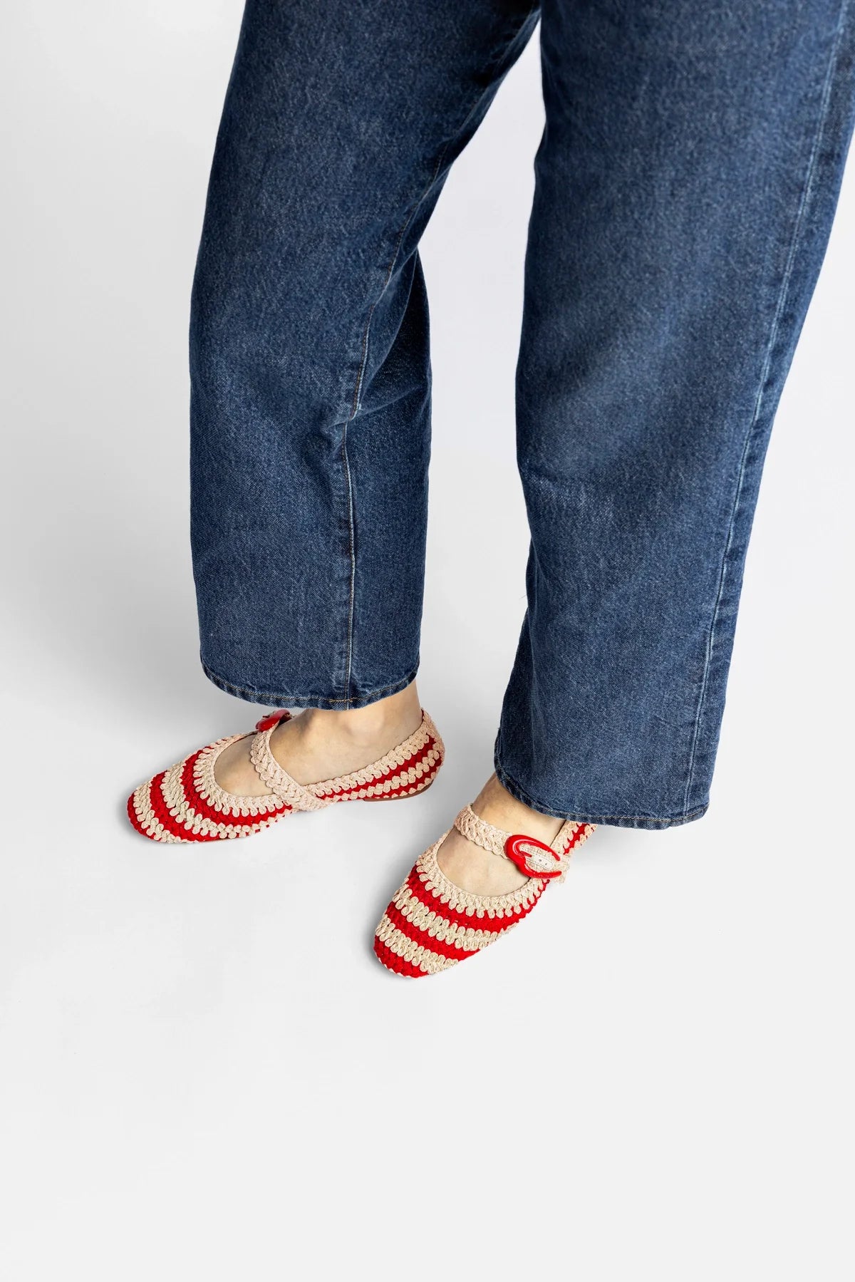 Scarlet and Ivory Two-Tone Crochet Ballet Flat