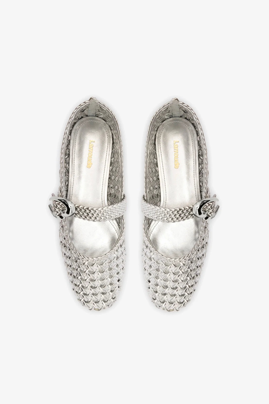 Silver Metallic Leather Macrame Mary-Jane Ballet Flat