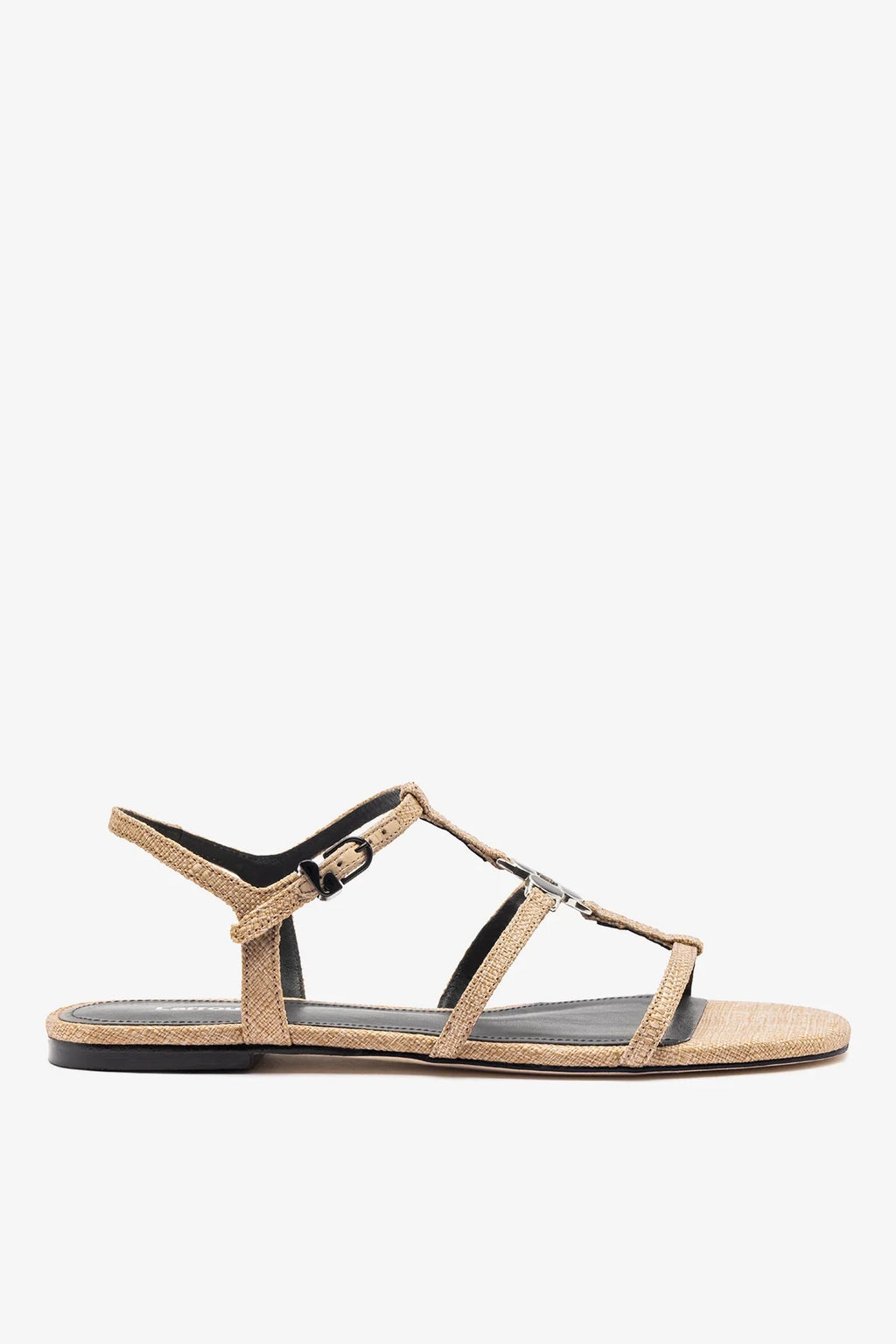 Beige Raffia Flat Sandal with Slim Straps