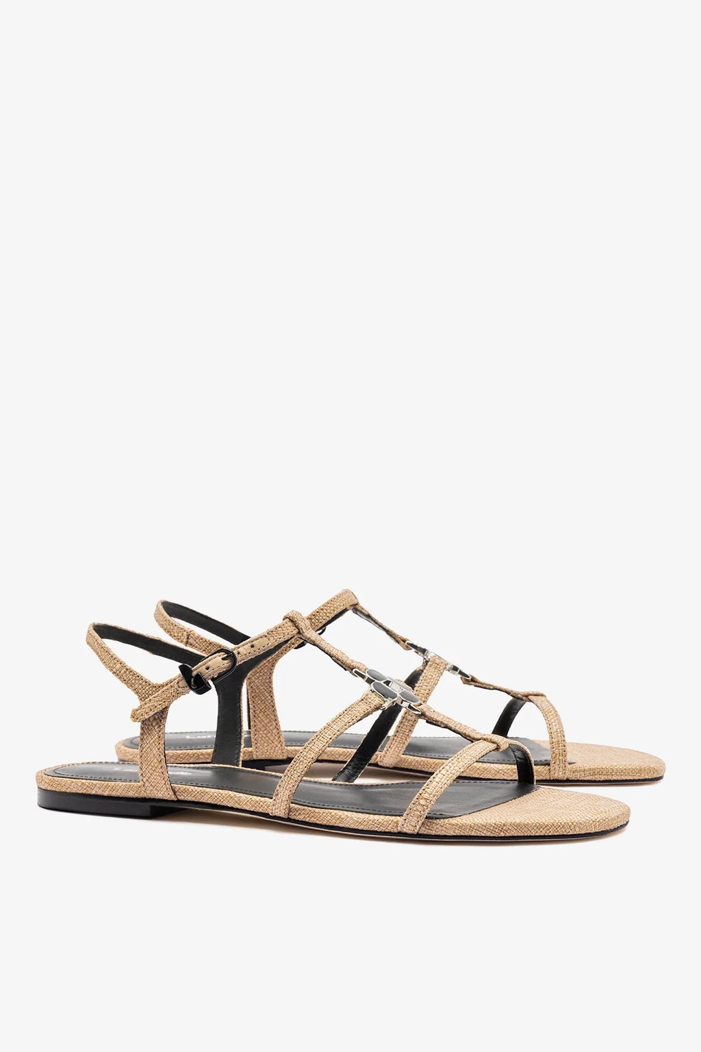 Beige Raffia Flat Sandal with Slim Straps