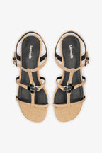 Beige Raffia Flat Sandal with Slim Straps