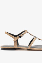 Beige Raffia Flat Sandal with Slim Straps