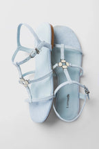 Denim Flat Sandal with Slim Straps