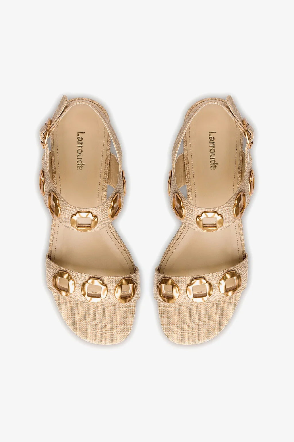 Beige Raffia Flat Sandal with Chain Detail