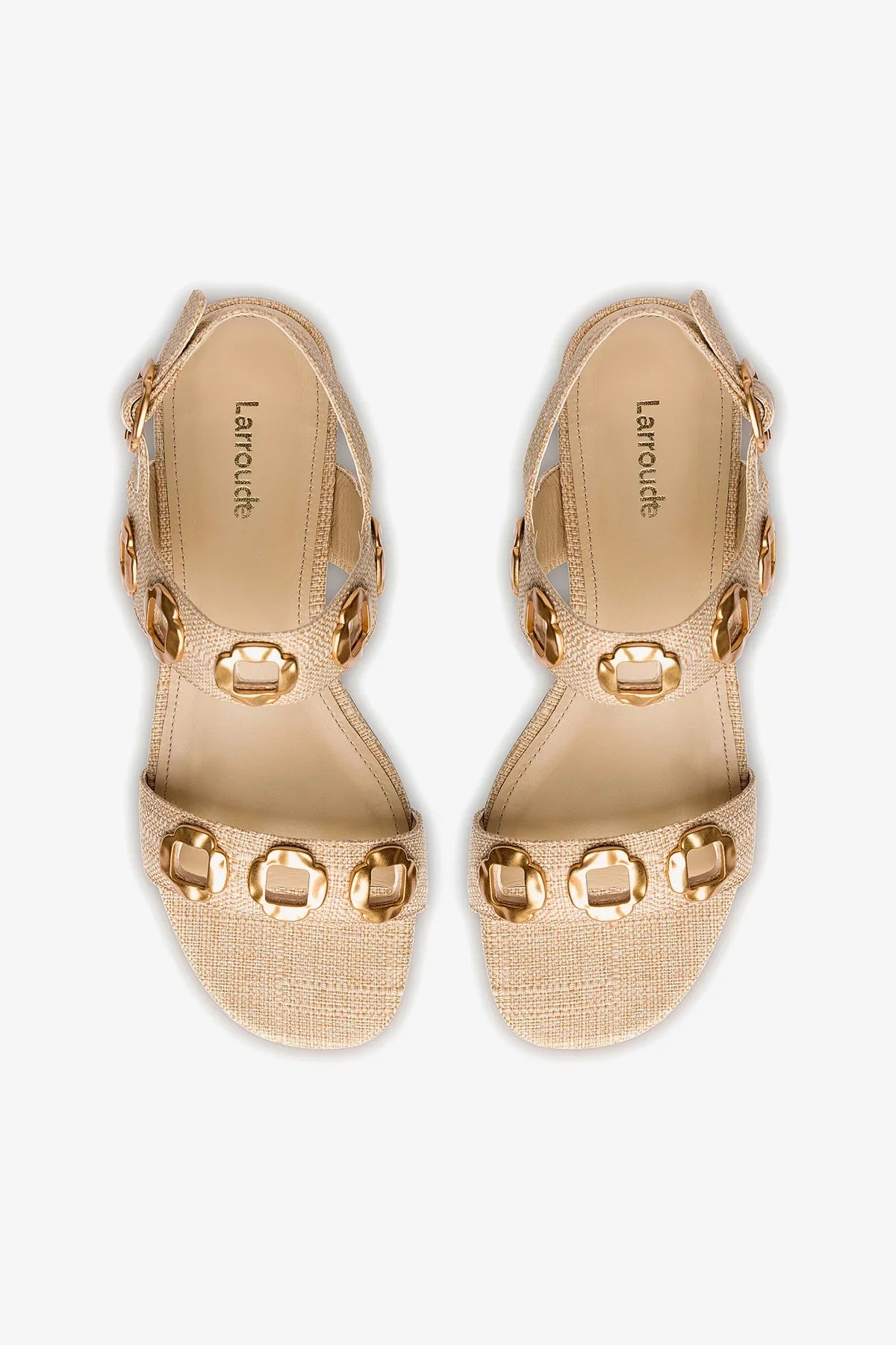 Beige Raffia Flat Sandal with Chain Detail