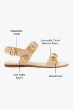 Beige Raffia Flat Sandal with Chain Detail