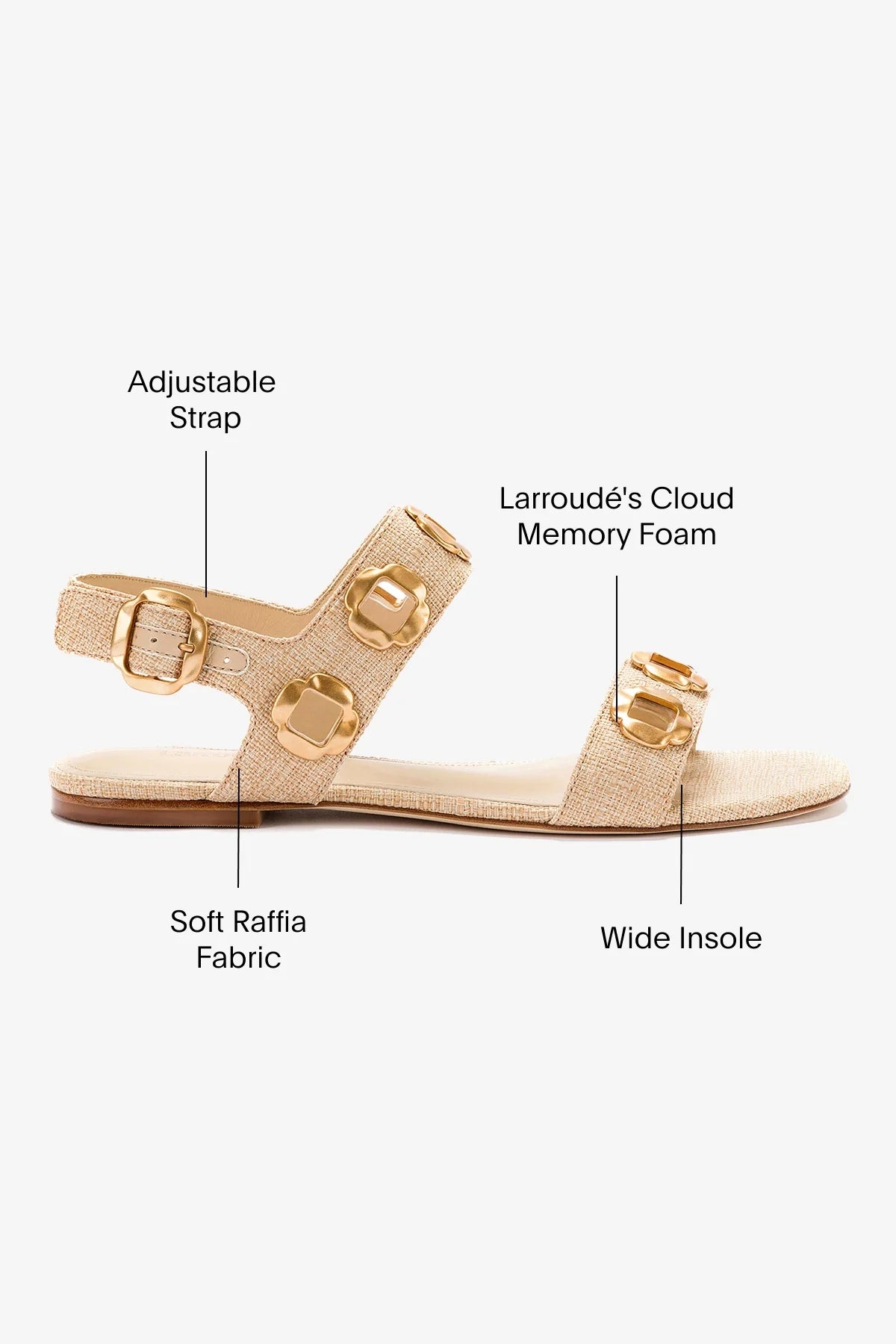 Beige Raffia Flat Sandal with Chain Detail