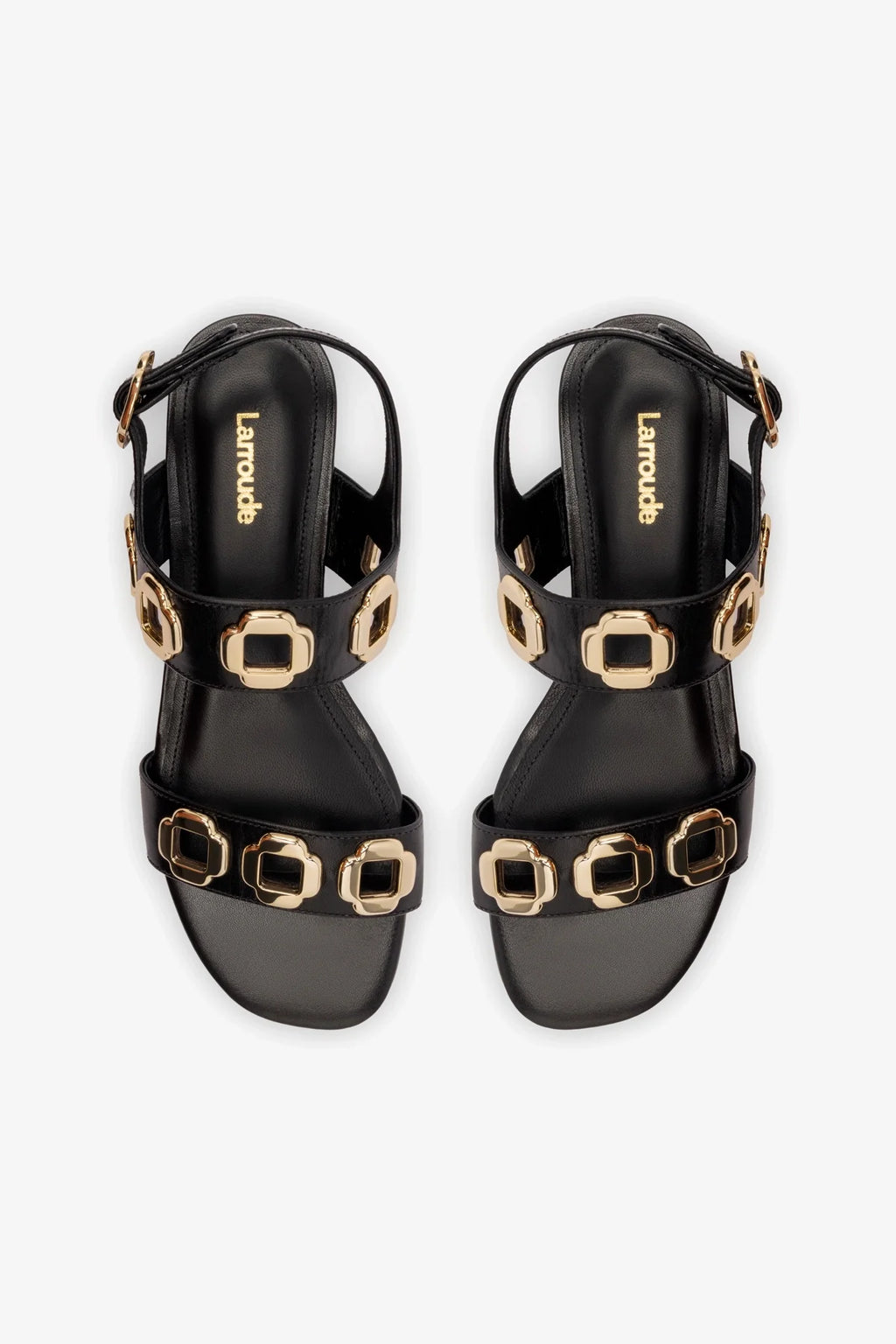 Black Leather Flat Sandal with Chain Detail