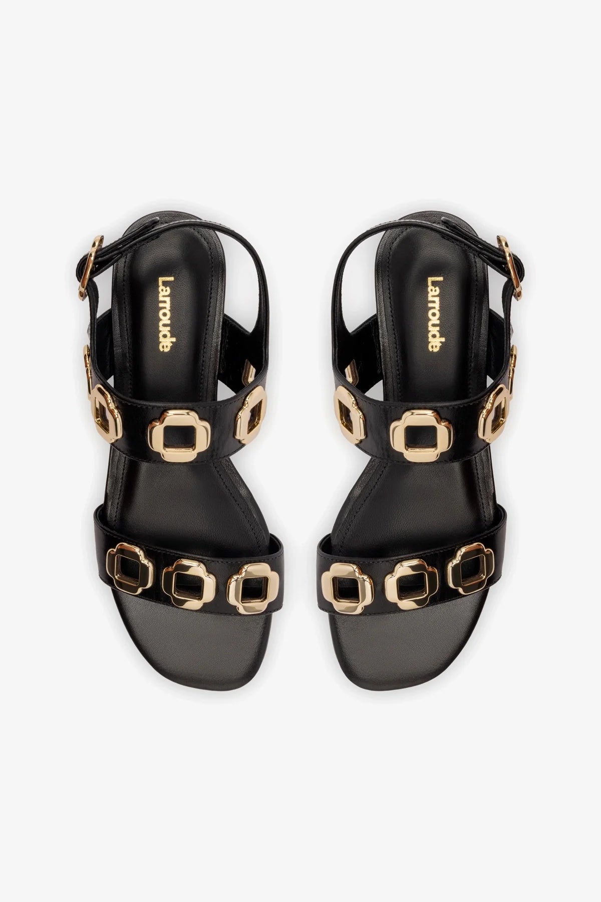 Black Leather Flat Sandal with Chain Detail