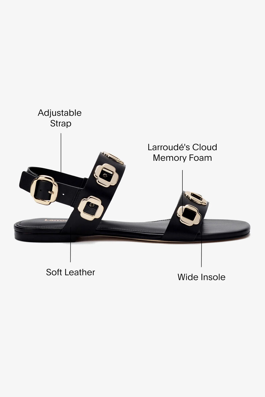 Black Leather Flat Sandal with Chain Detail