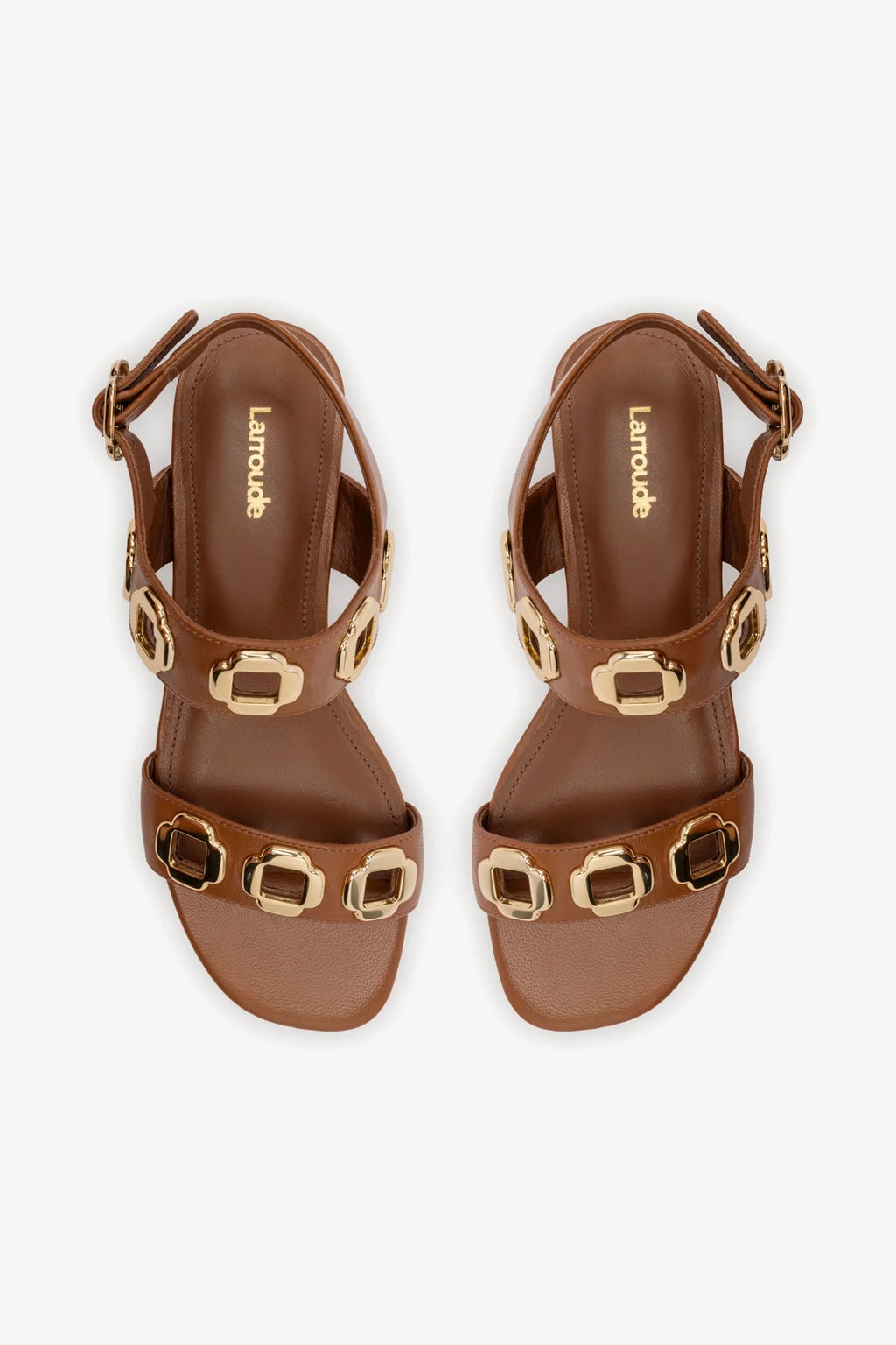 Caramel Leather Flat Sandal with Chain Detail