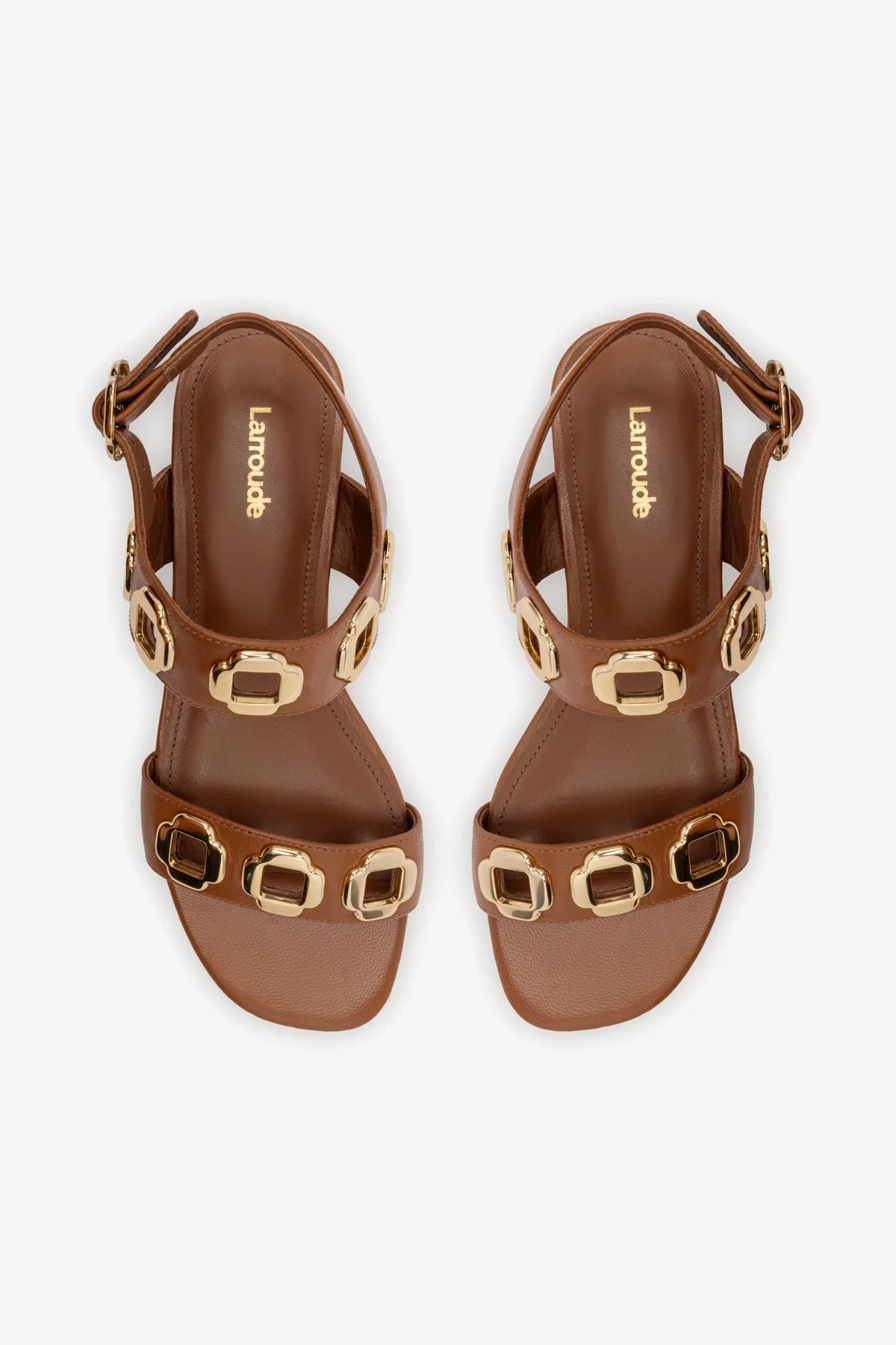 Caramel Leather Flat Sandal with Chain Detail