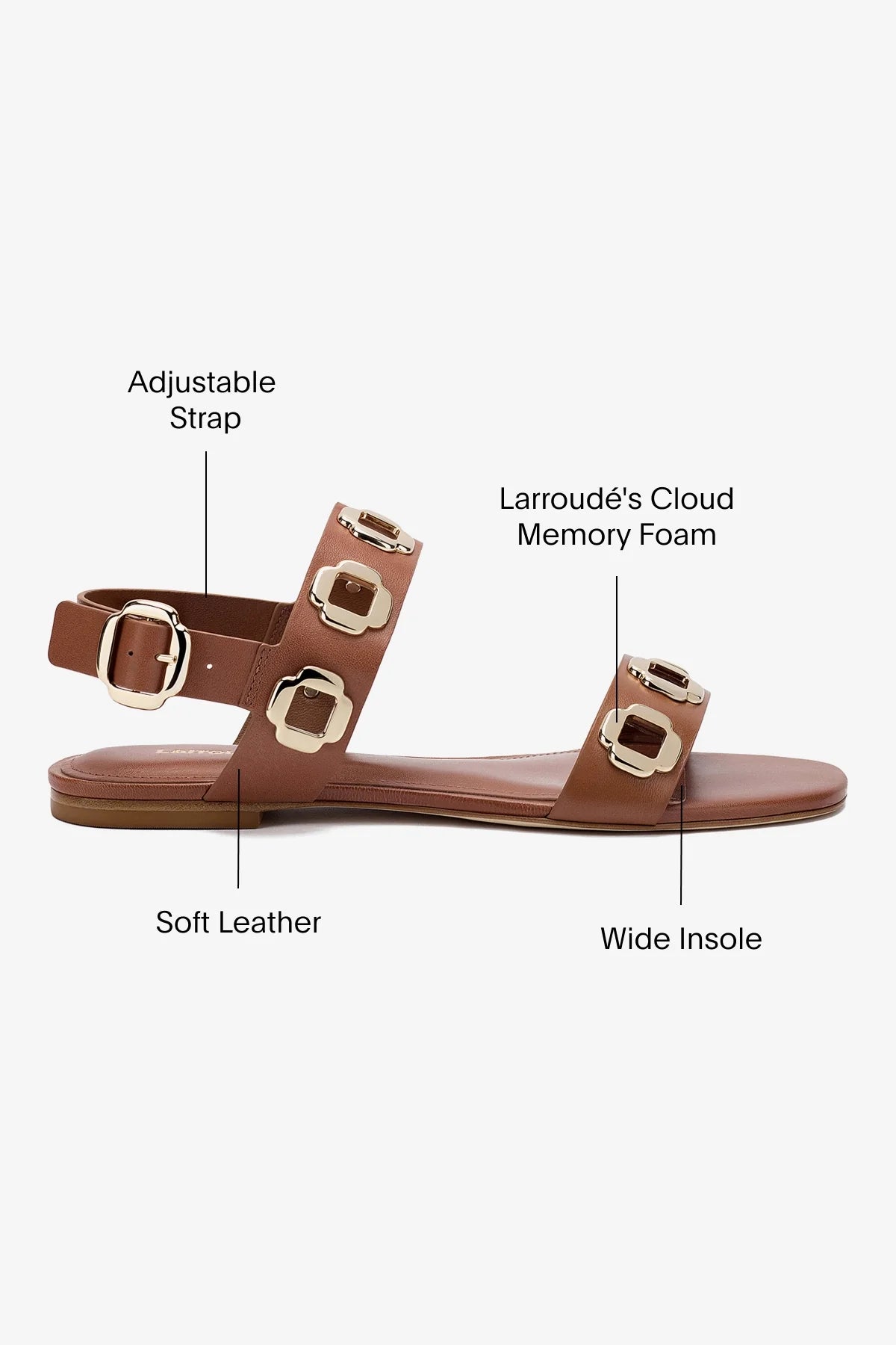 Caramel Leather Flat Sandal with Chain Detail