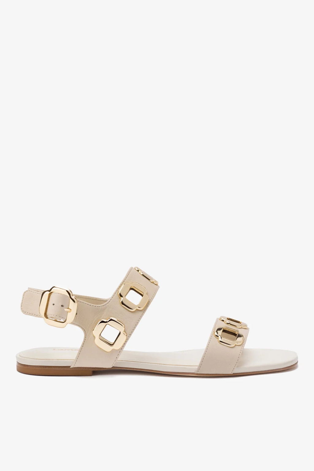 Ivory Leather Flat Sandal with Chain Detail