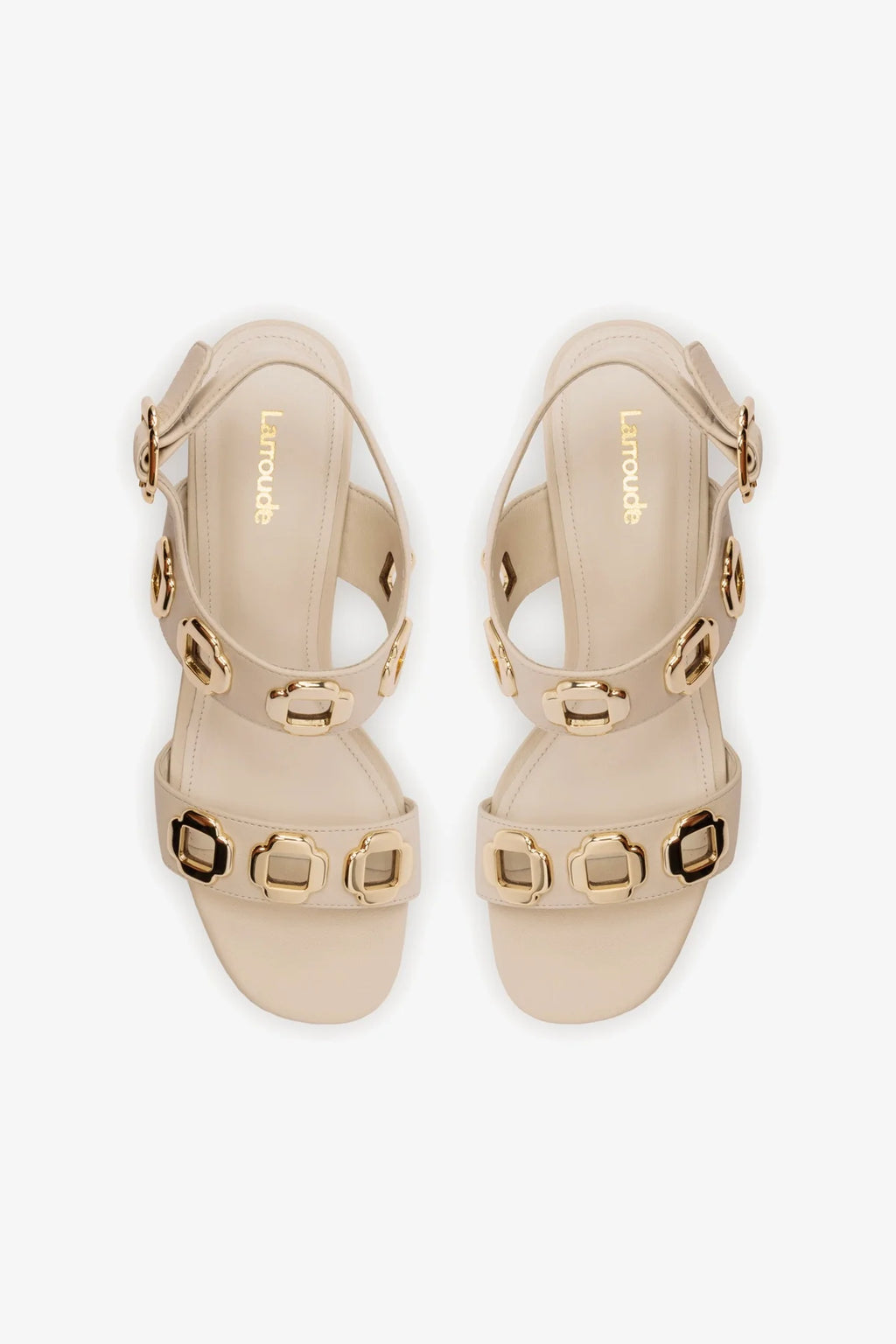 Ivory Leather Flat Sandal with Chain Detail