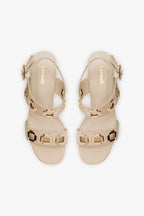 Ivory Leather Flat Sandal with Chain Detail