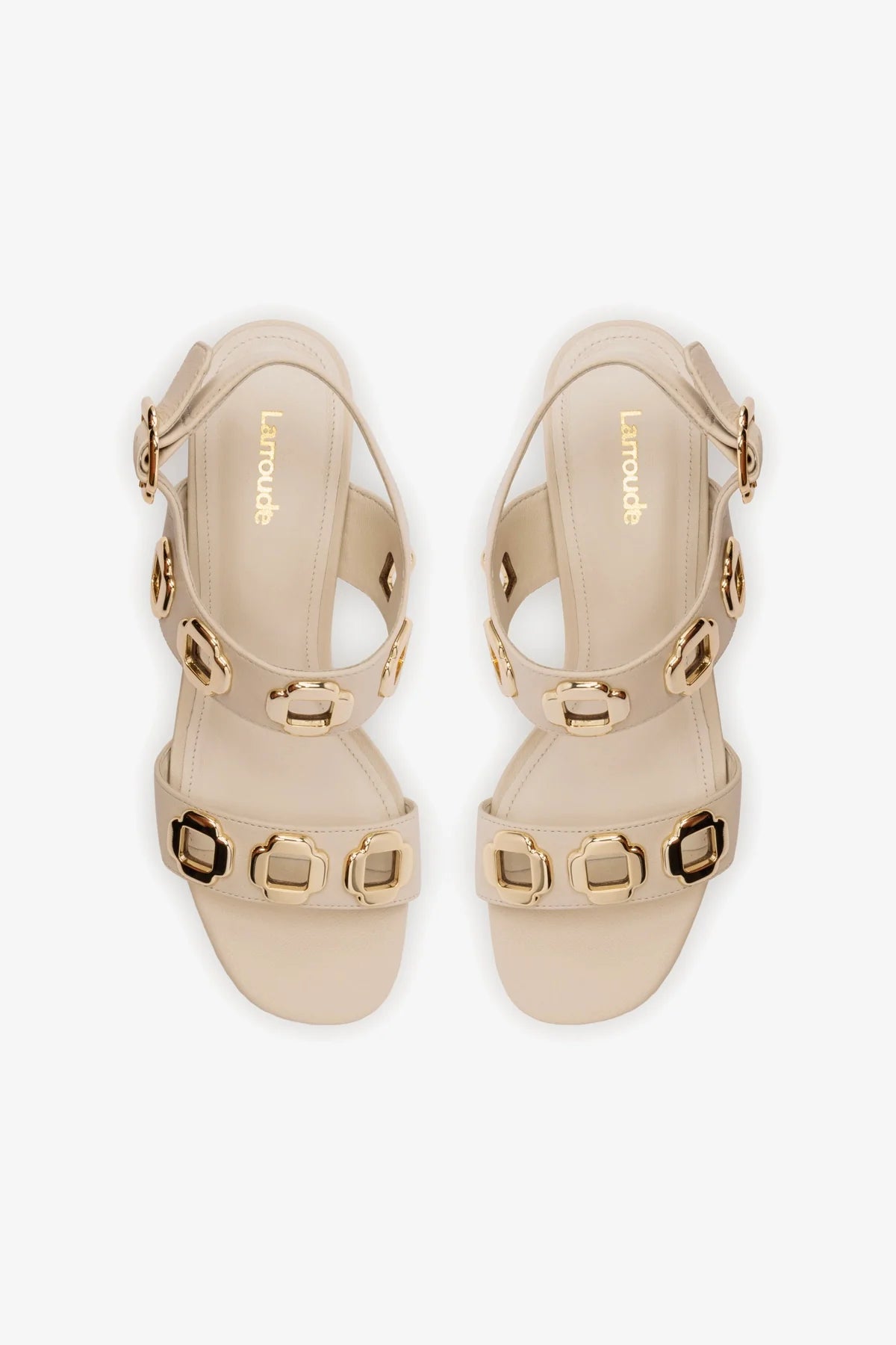 Ivory Leather Flat Sandal with Chain Detail