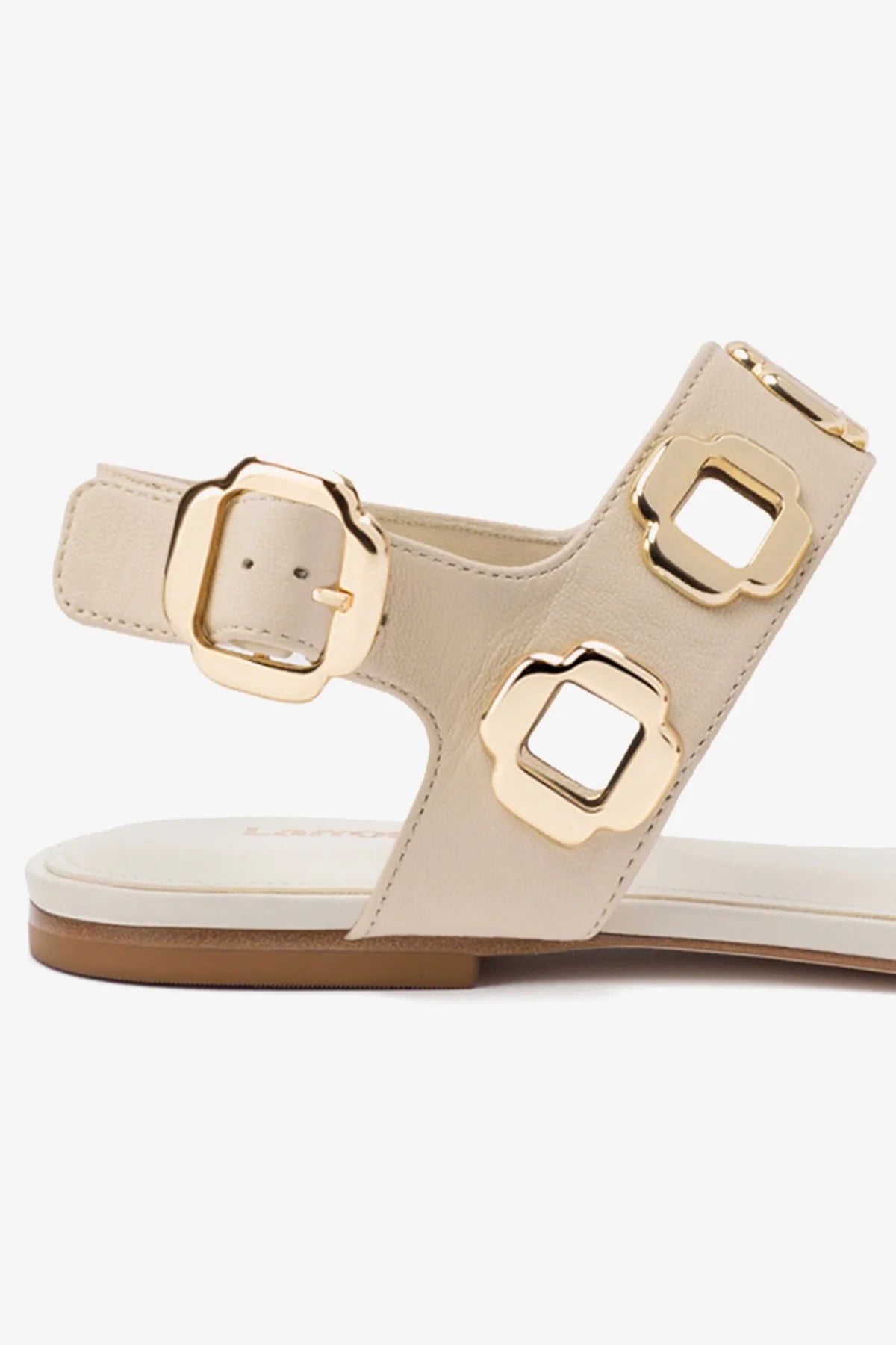 Ivory Leather Flat Sandal with Chain Detail