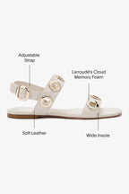 Ivory Leather Flat Sandal with Chain Detail