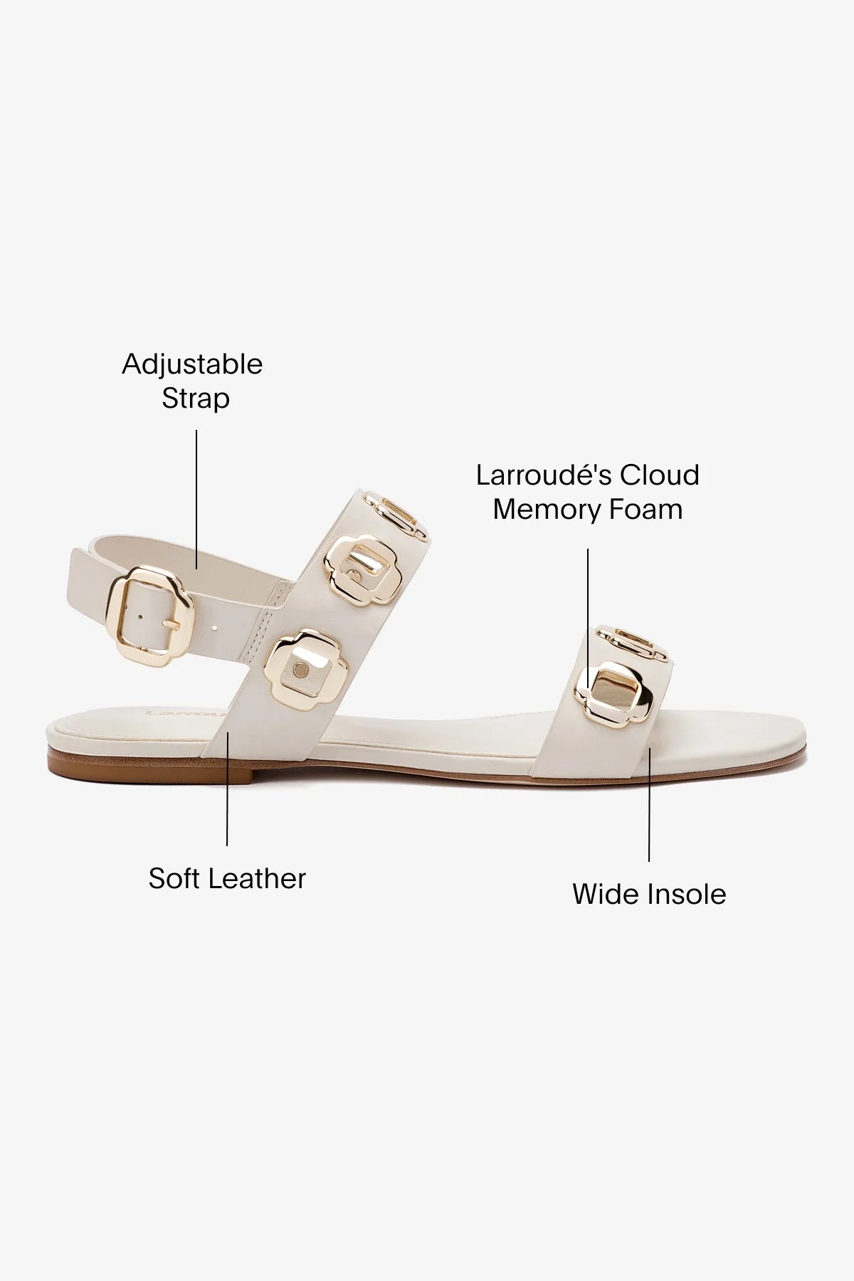 Ivory Leather Flat Sandal with Chain Detail