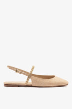 Beige Raffia Ballet Flat with Adjustable Strap