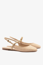 Beige Raffia Ballet Flat with Adjustable Strap
