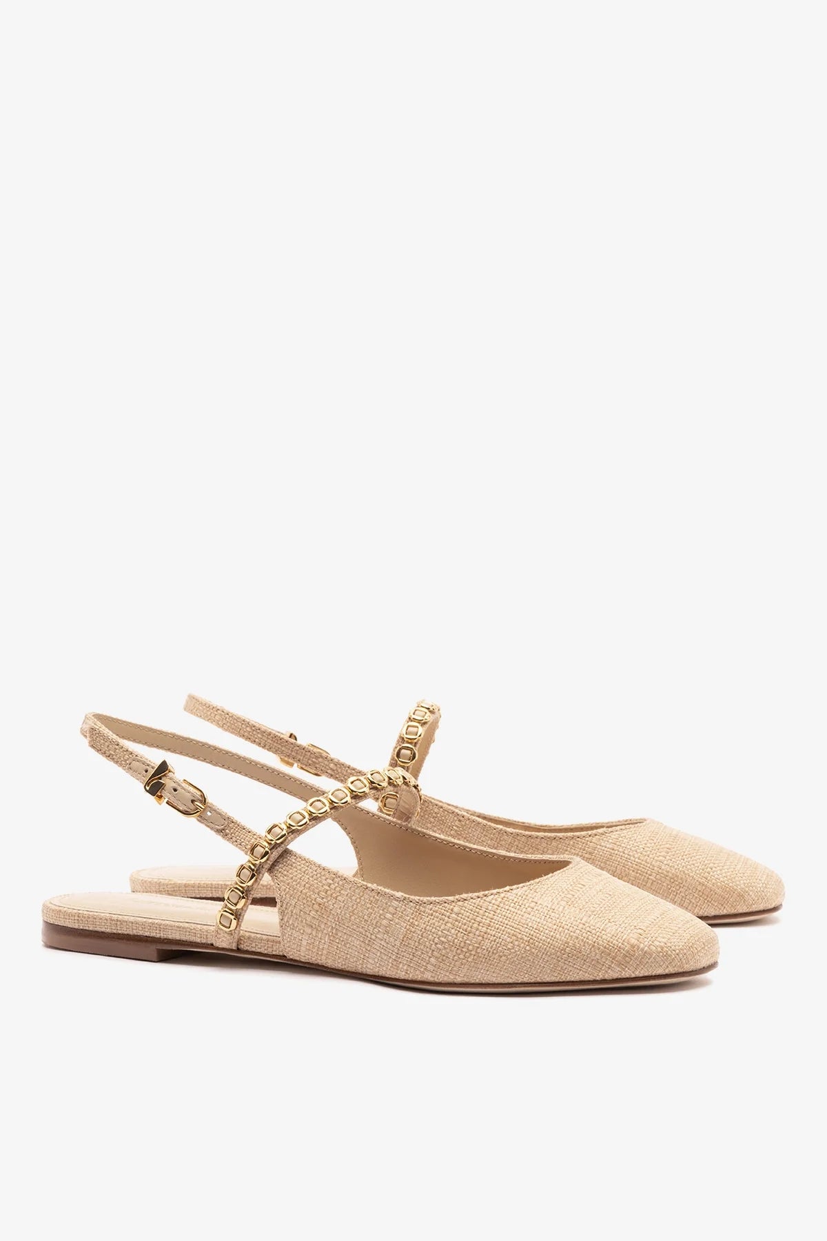 Beige Raffia Ballet Flat with Adjustable Strap