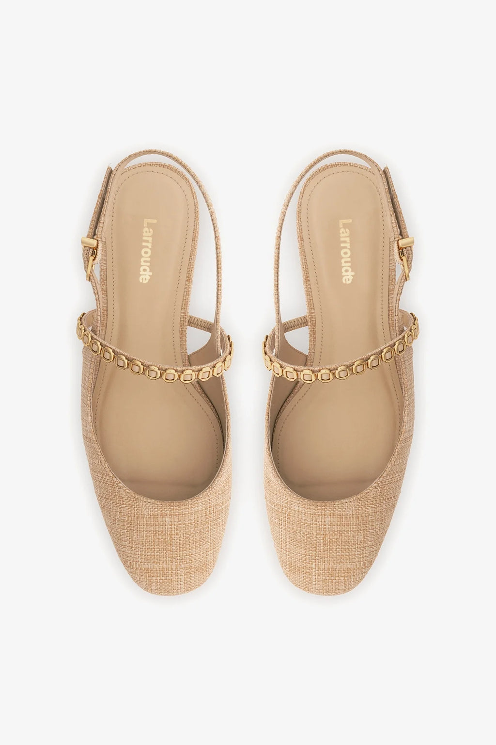 Beige Raffia Ballet Flat with Adjustable Strap