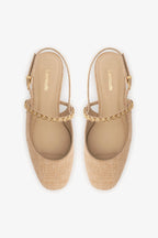 Beige Raffia Ballet Flat with Adjustable Strap