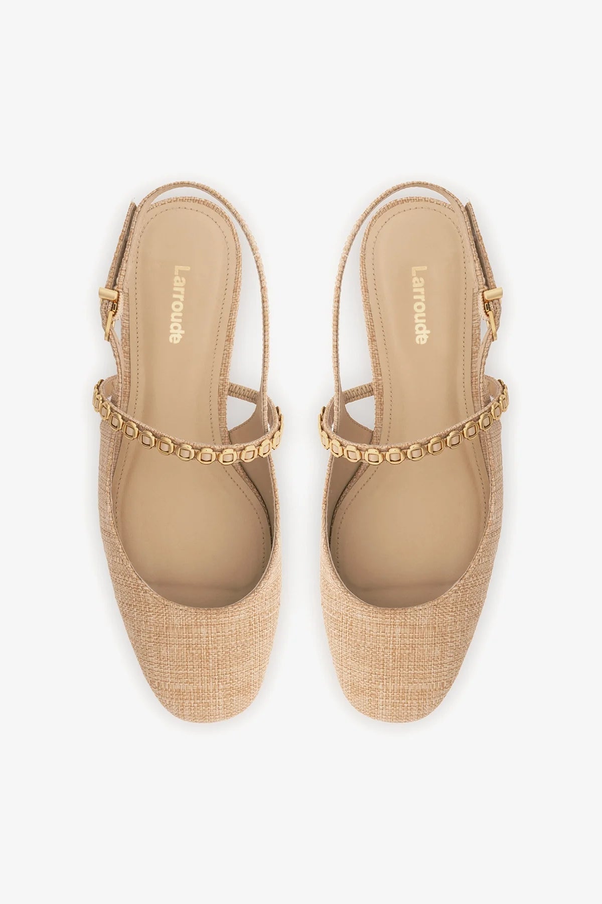 Beige Raffia Ballet Flat with Adjustable Strap