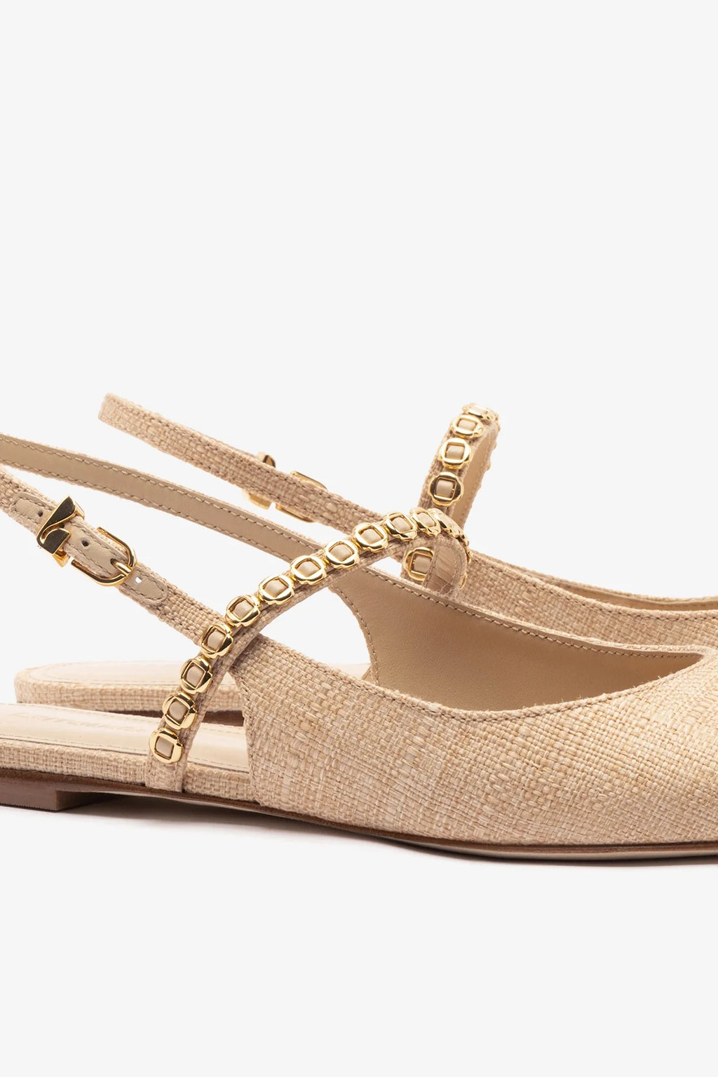 Beige Raffia Ballet Flat with Adjustable Strap