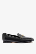 Black Leather Loafer with Gold Hardware