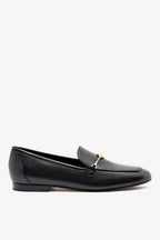 Black Leather Loafer with Gold Hardware