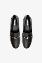 Black Leather Loafer with Gold Hardware