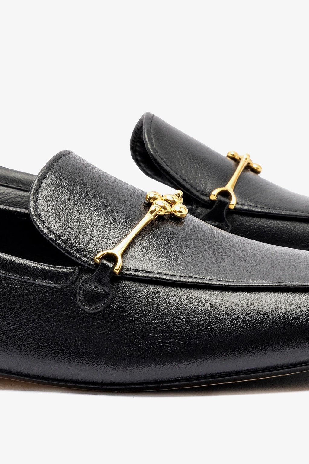 Black Leather Loafer with Gold Hardware