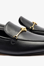 Black Leather Loafer with Gold Hardware